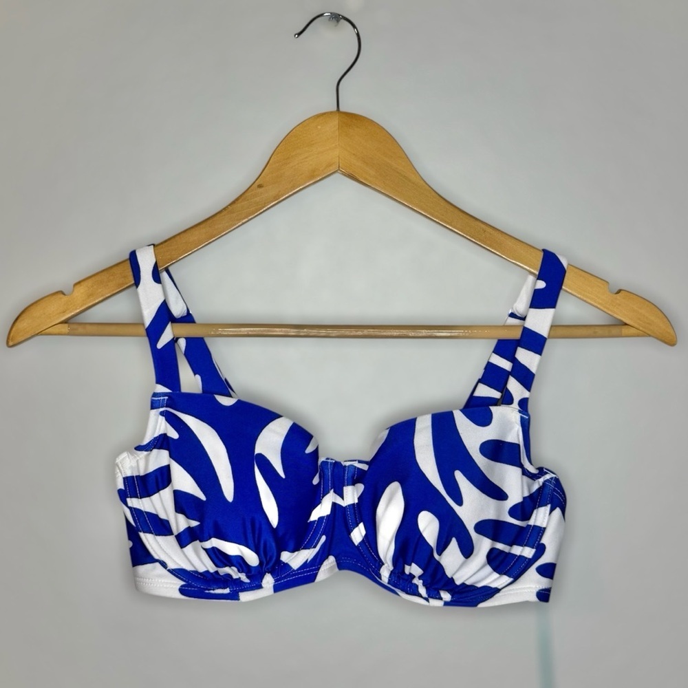 New Kona Sol Blue and White Women's Swim Top Small